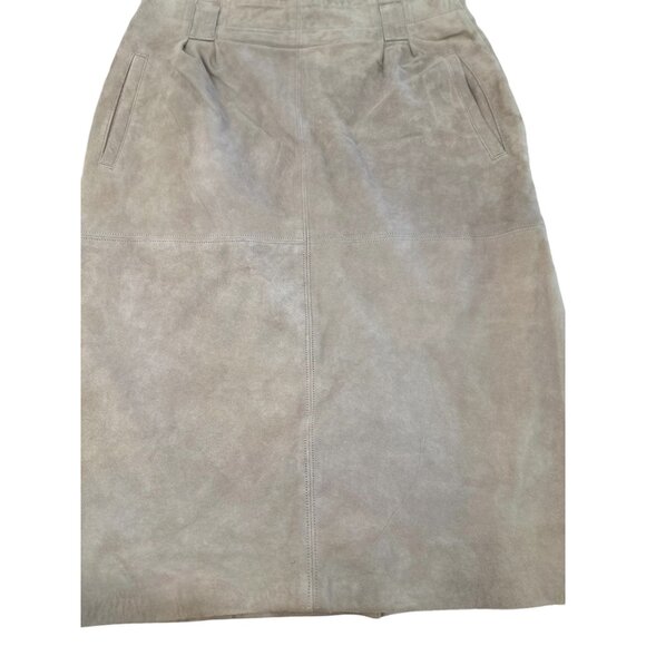 Suede Leather Skirt Jacket Suit Womens 6 Brown Tan Midi Long Sleeves Vintage 90s - Picture 14 of 16